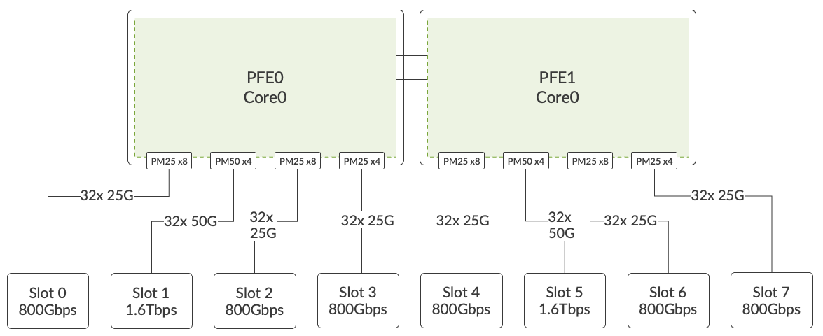 FPC slots connections to the PFEs of a FEB