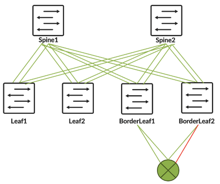 Topology with link failure between a border leaf and gateway