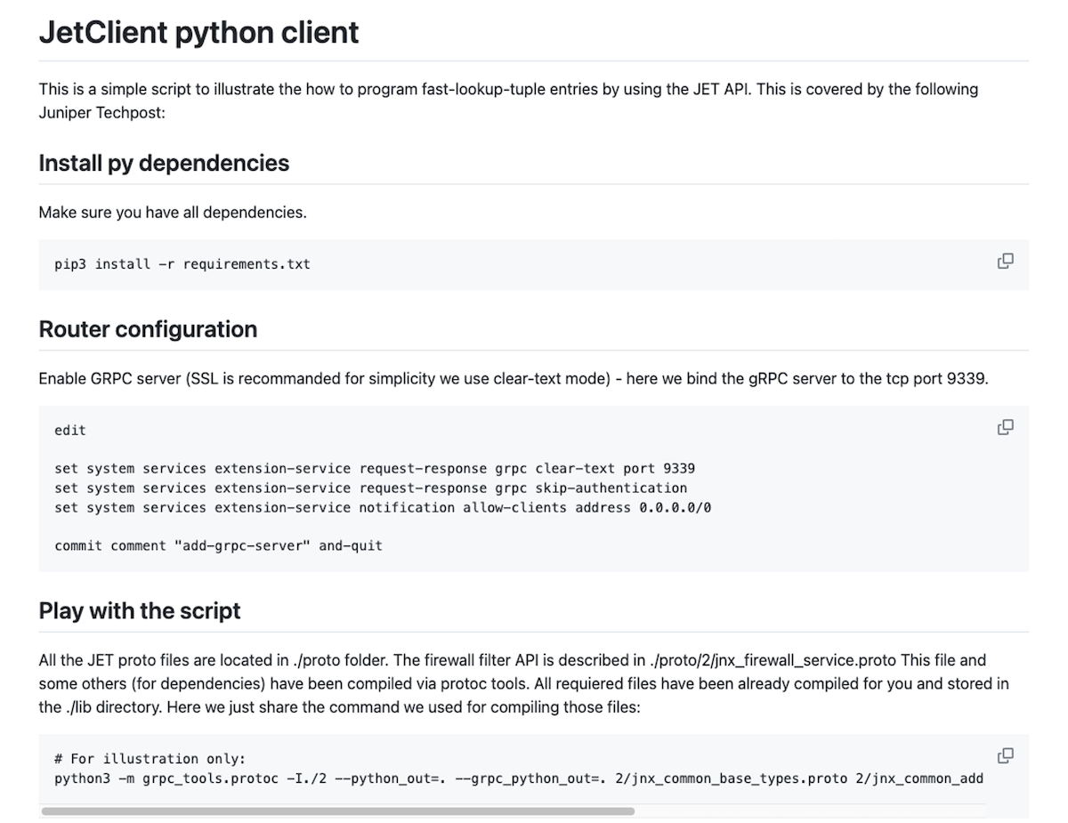 A simple JET client to program dynamic filters