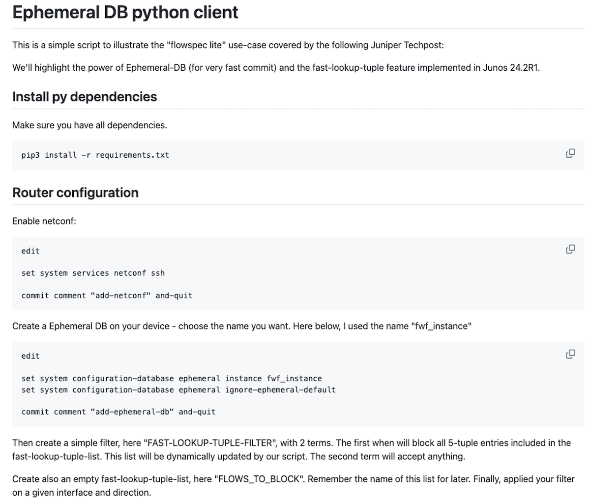 Mitigation solution with Netconf, Ephemeral DB and fast-lookup-tuple