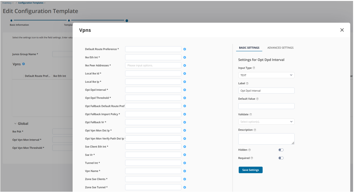 SD configuration editor - input settings.