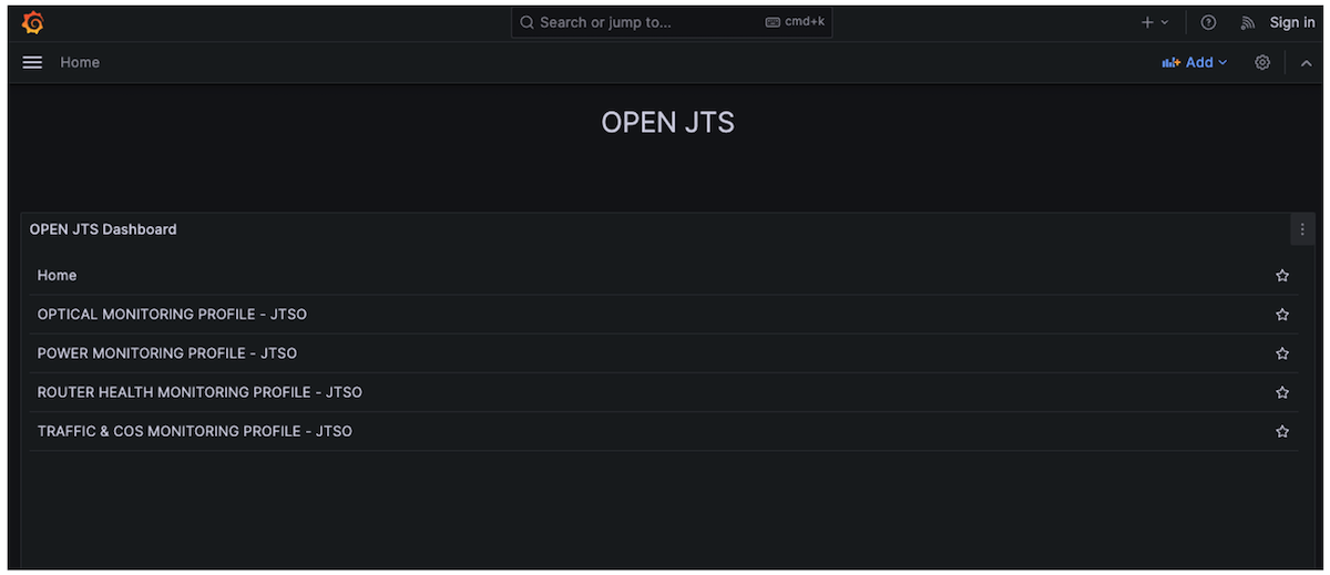 Grafana Home page