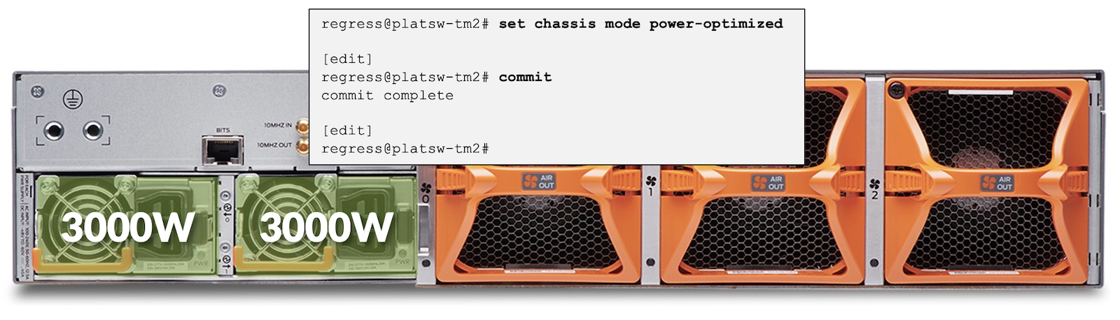 PTX10002-36QDD in Power-Optimized Mode with 3000W PSM