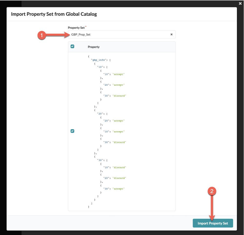 Select the property set you created and click Import