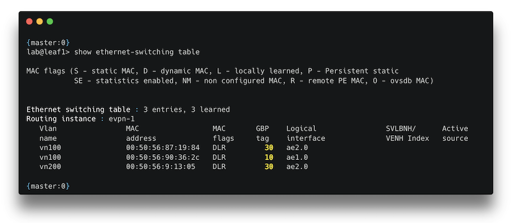 show ethernet-switching table