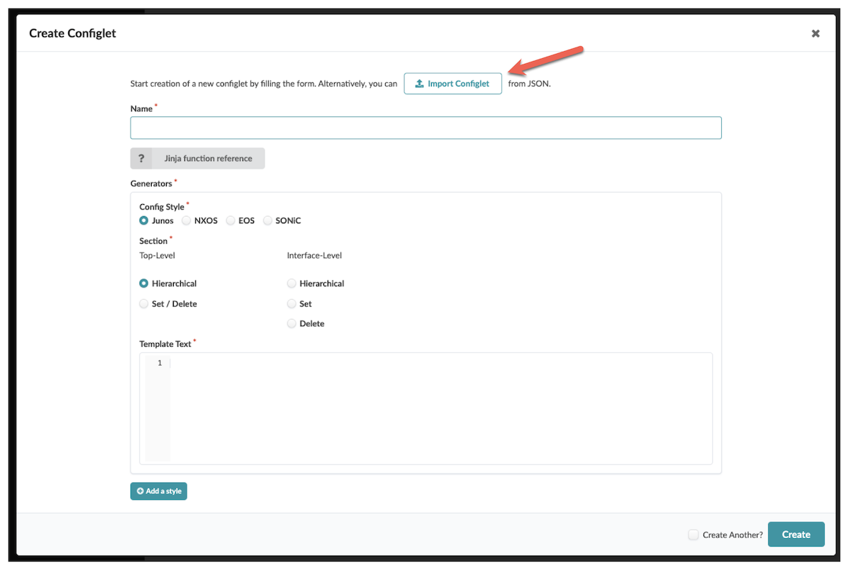 Select Import Configlet