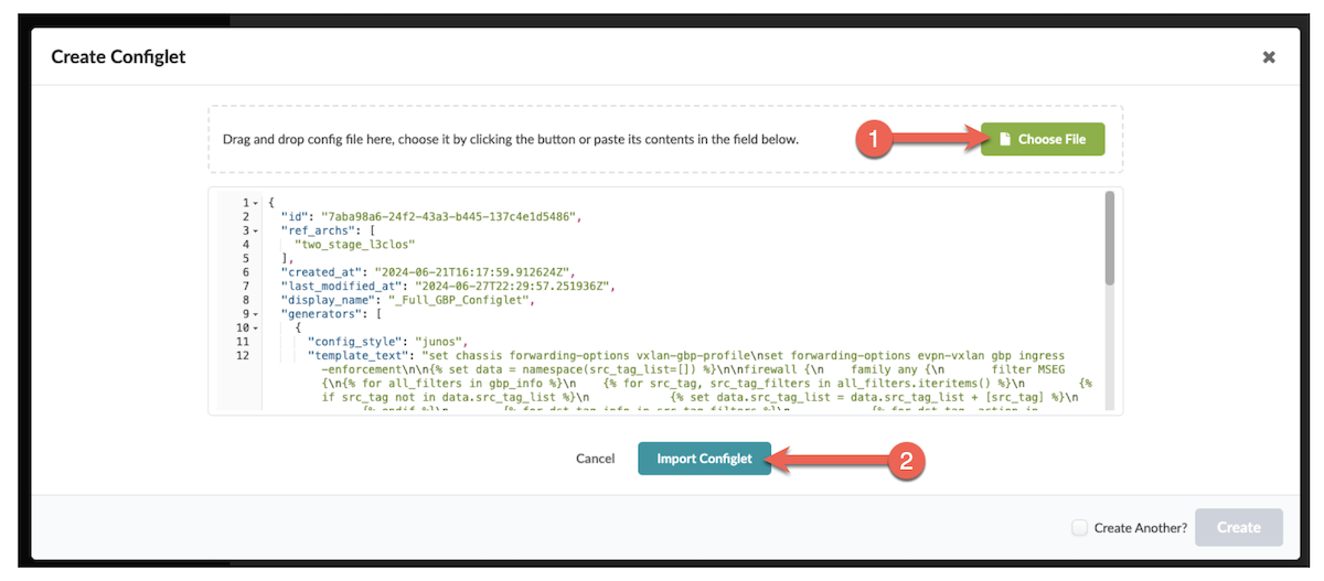 Select the downloaded configlet file