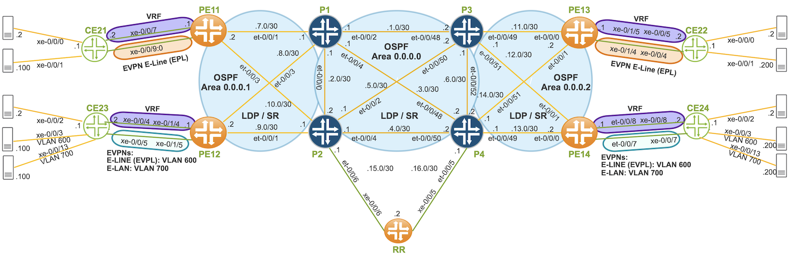 Multi OSPF Area, LDP and Segment Routing