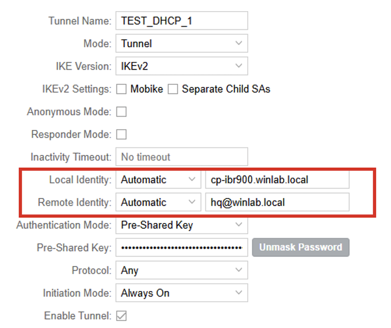 IBR Local/Remote Identities for Aggressive Mode