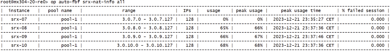 NAT tool output with information about NAT pool ranges and basic stats