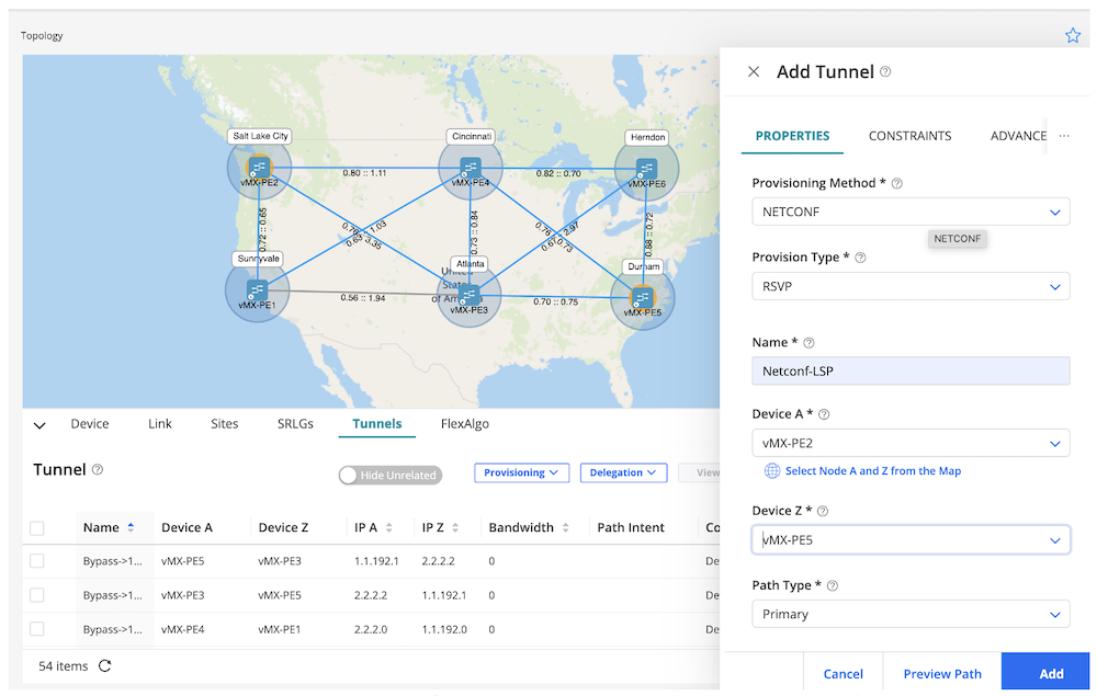 - RD GUI for NETCONF Tunnel Provisioning Flow