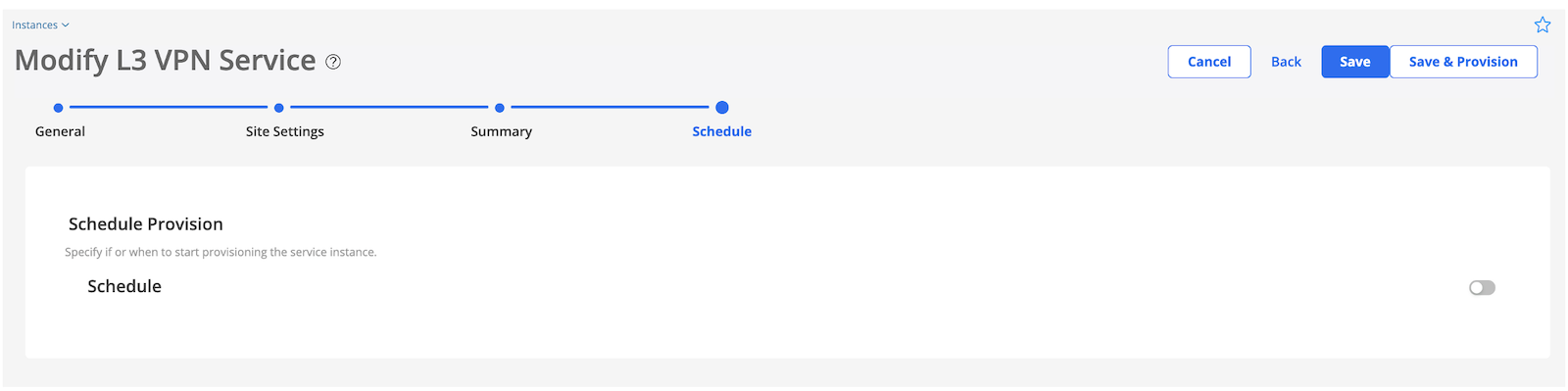 Hit "Save & Provision" to publish the L3VPN service order