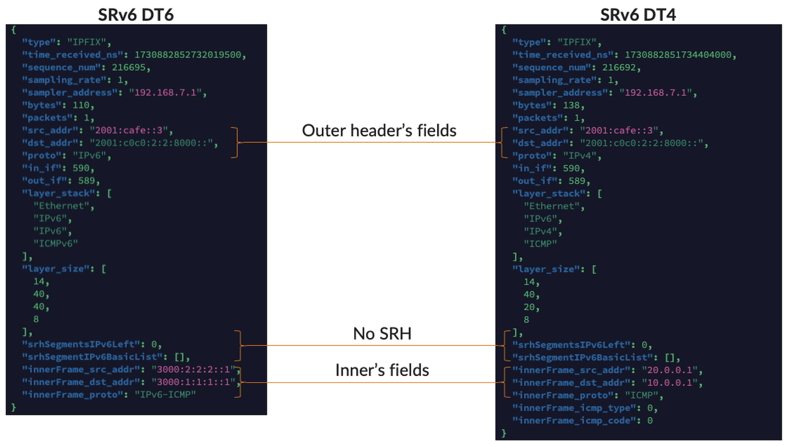 SRv6 DT4 and DT6 IMON Flow Exports Decoding