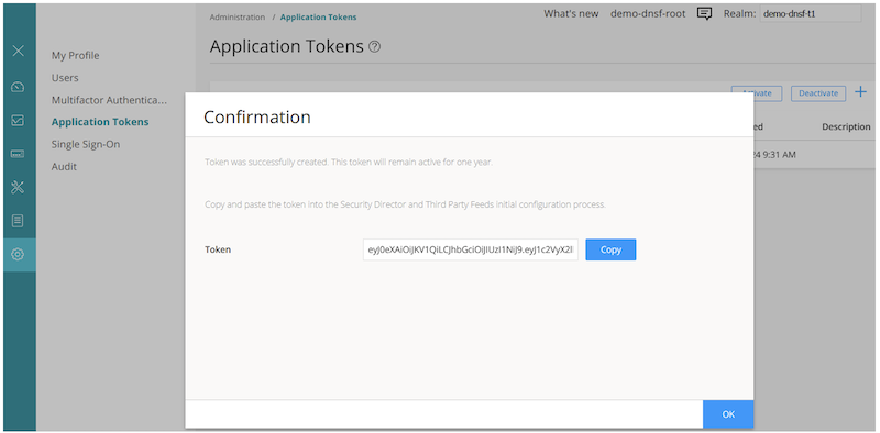 API token setup