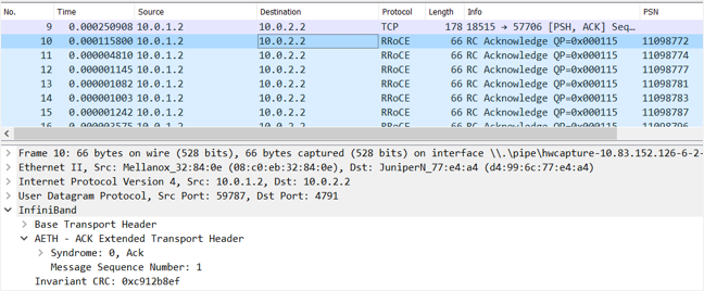 capture of the packet with an acknowledgement