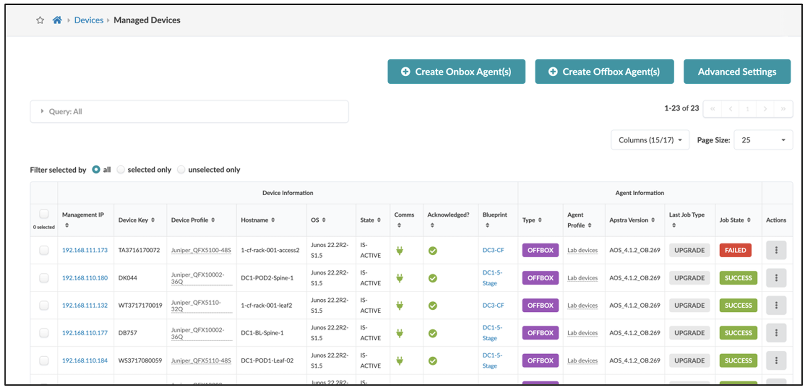 Managed Devices page